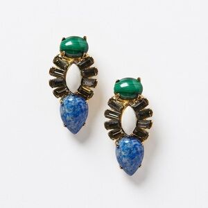 Anthropologie Multistone Drop Earrings in Jade, Cream & Blue